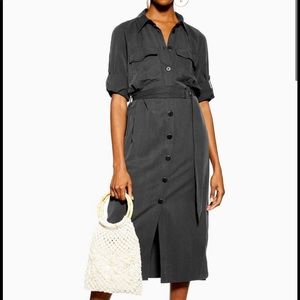 Topshop black utility midi shirt dress